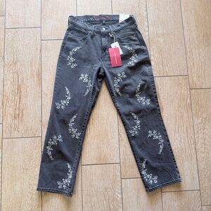 Lucky Brand Floral Embroidered Black Jeans 28